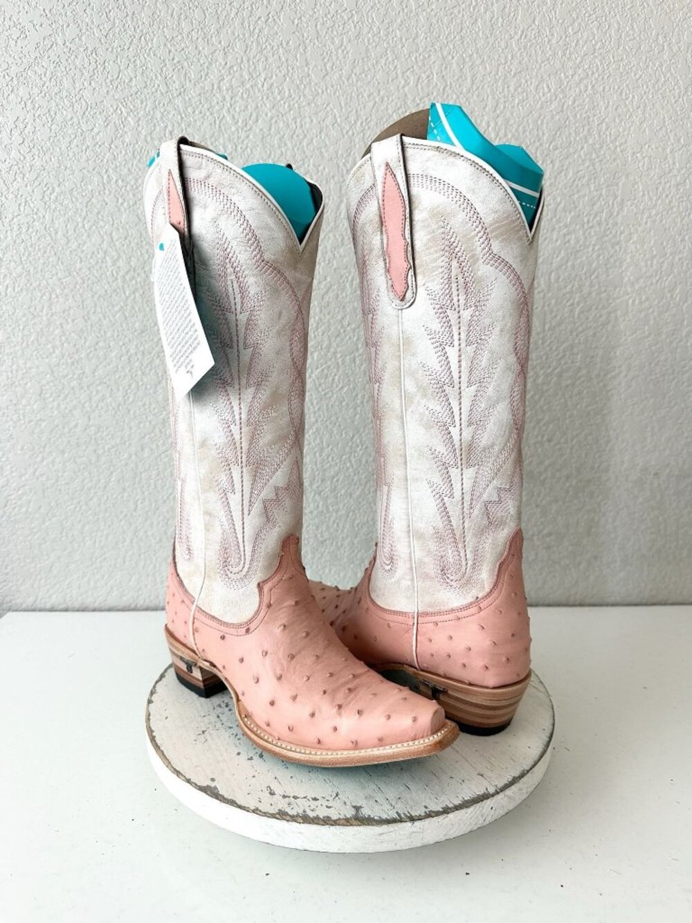 Lane SKYLIGHT Pink Cowboy Boots Ostrich Western Cowgirl Mid Calf Tall Snip Toe 7